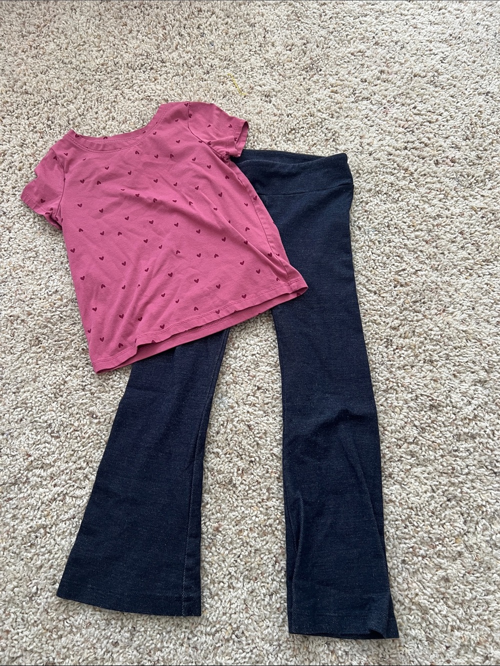 Cat & Jack Pink Heart Tee with Black Flare Leggings